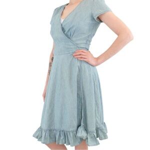Polo Ralph Lauren Women's Wrap Blue Chambray Short Sleeve Dress